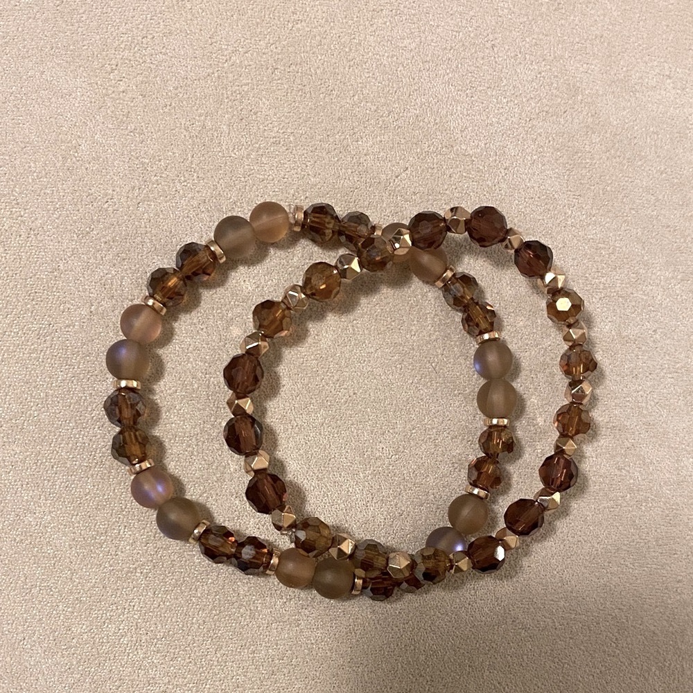 Elegant Tan Beaded Bracelet Set of two